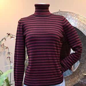 Joseph A Black and Burgundy Striped Turtleneck Sweater